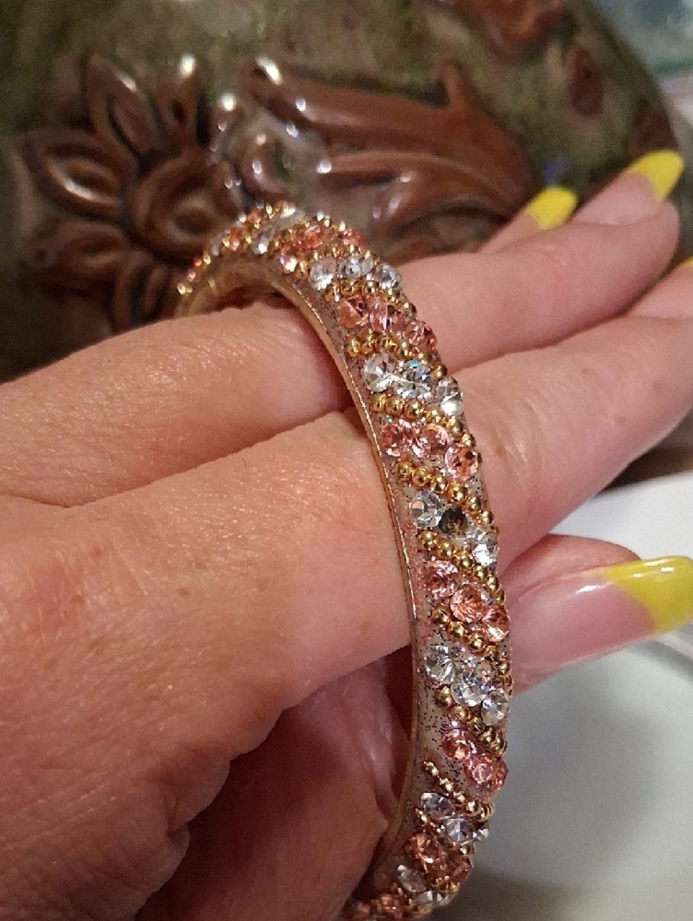 Rose Gold and Silver Crystal Bangle Bracelet - Picture 5 of 7